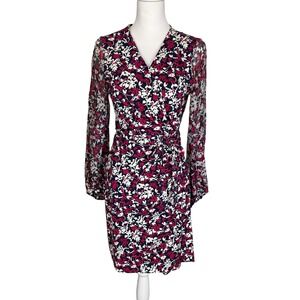 Diane von Furstenberg Silk Cotton Floral Wrap Dress Navy Magenta Size 10